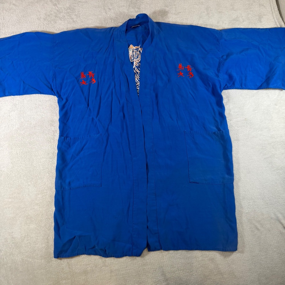 Vintage Miramar Royal Blue Rayon Kimono Robe Embroidered Tiger‎  One Size